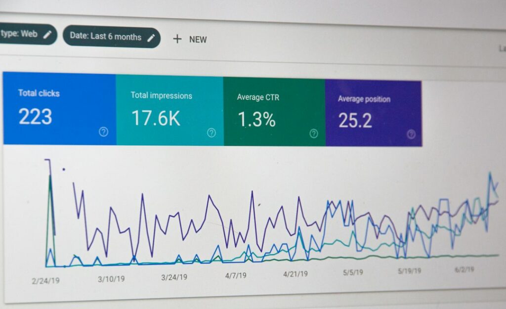 Digital marketing analytics workspace representing SEO trends and search optimization
