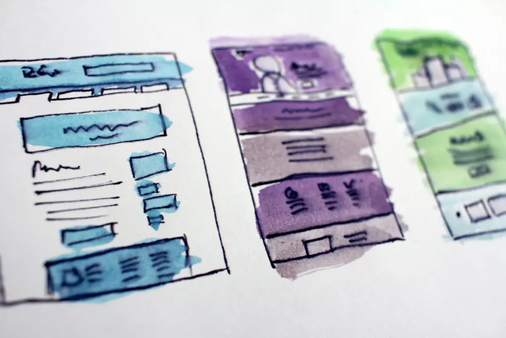 Website wireframes and design interface representing common web design mistakes and user experience improvements