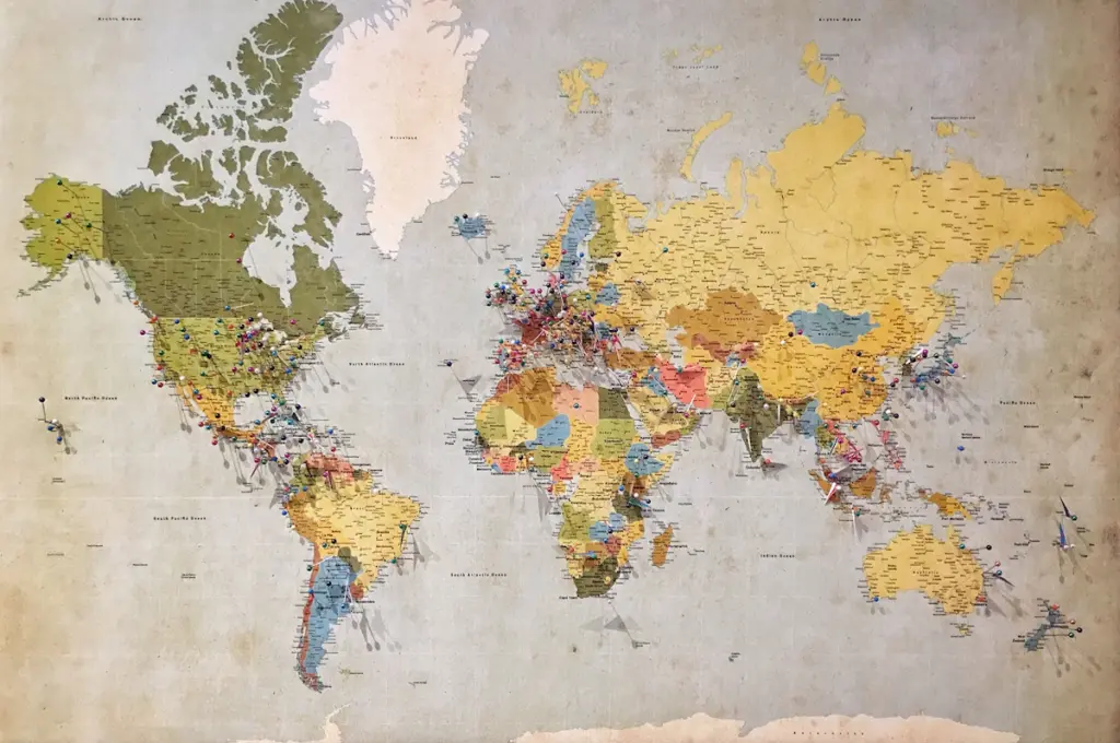 World map with pinned locations representing international SEO and global market reach